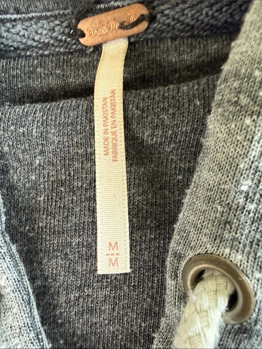 Free People zip front zip hoodie gray distressed sweatshirt size medium